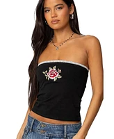 Edikted Women's Enora Embroidered Rose Tube Top