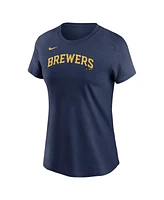 Nike Women's Navy Milwaukee Brewers Fuse Wordmark T-Shirt