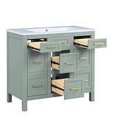 36" Bathroom Vanity Cabinet with Resin Integrated Sink - 4 Drawers, 2 Doors