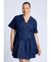 Eloquii Plus Lace Up Denim Mini Dress