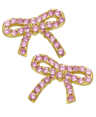 Lily Nily Girls Lab Ruby Bow Stud Earrings in 18K Gold over Sterling Silver