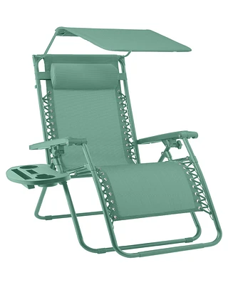 Best Choice Products Folding Zero Gravity Recliner Patio Lounge Chair w/ Canopy Shade, Headrest, Tray