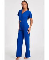 Quiz Women's Scuba Crepe Wrap Front Palazzo Jumpsuit