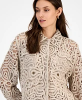 I.n.c. International Concepts Women's Collared Crochet Sweater Jacket, Exclusively at Macy's