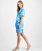 Connected Women's Floral-Print Chiffon Short-Sleeve Dress