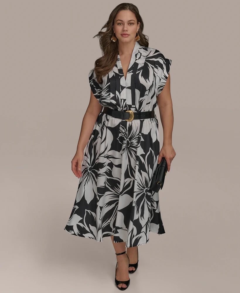 Donna Karan New York Plus Printed Belted A-Line Dress