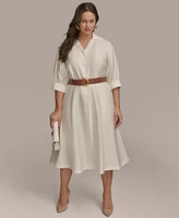 Donna Karan New York Plus Cotton Belted 3/4-Sleeve Shirtdress