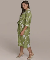 Donna Karan New York Plus Printed Tie-Waist Shirt Dress