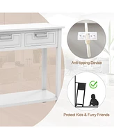 Narrow Console Table with Drawers and Open Storage Shelf
