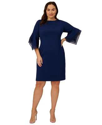 Adrianna Papell Plus Tiered-Cuff 3/4-Sleeve Sheath Dress