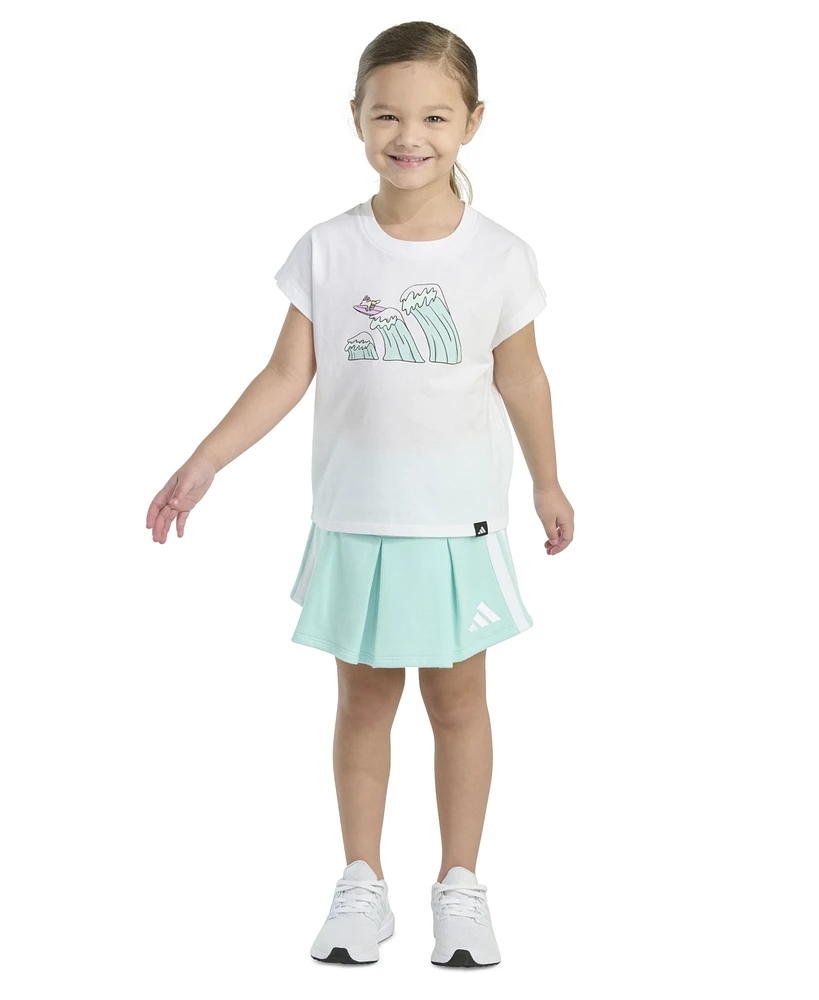 adidas Toddler and Little Girls 2-Piece Graphic Sleeveless Box T-Shirt French Terry Skort Set