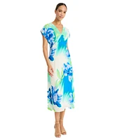 Maggy London Women's Printed Extended-Shoulder Midi Dress