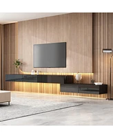 Wall-mounted Tv stand with five drawers, media console with two cabinets, entertainment center in black wood