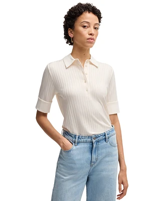 Boss by Hugo Women's Ribbed Polo-Collar T-Shirt