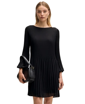 Boss by Hugo Women's Plisse Pleats Regular-Fit Crew-Neck Dress