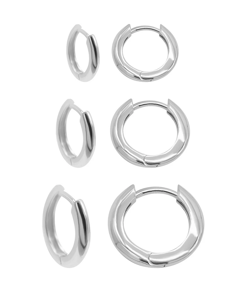 Adornia Silver 3-Huggie Hoop Earrings Set