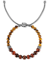 Esquire Men's Jewelry Tiger Eye Bead Bolo Bracelet in Sterling Silver, Exclusively at Macy's