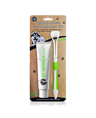 P.t. Supply Co. Triple-Sided Pet Toothbrush Kit, Eco-Friendly Wheat Straw Material for Dogs and Cats