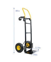 HT1006BK-yl Hand Truck Dual Purpose 2 Wheel Dolly Cart and 4 Wheel Push Cart with Swivel Wheels 330 Lbs Capacity Heavy Duty Platform Cart for Moving/W