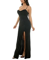 Emerald Sundae Juniors' Cowlneck Ruched Gown