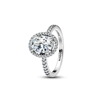 Pandora Oval Sparkling Halo Statement Sterling Silver Ring