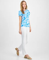 Ak Anne Klein Women's Printed Tulip-Sleeve Top