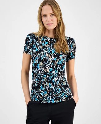 Ak Anne Klein Women's Printed Tulip-Sleeve Top