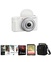 Sony Zv-1F Vlogging Camera, White Bundle with Corel Pc Software Kit, 32GB Sd Card, Shoulder Bag