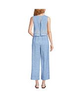 Lands' End Women's Linen Sleeveless Embroidered Jumpsuit