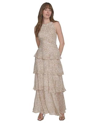 Tommy Hilfiger Women's Printed Tiered Halter Maxi Dress
