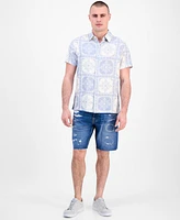 Guess Men's Mosley Short Sleeve Tile Print Button-Front Shirt
