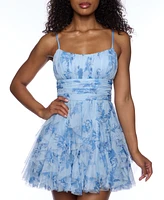 B Darlin Juniors' Printed Ruffle-Trim Scoop-Neck Mini Dress