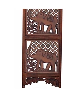 Hand-Carved Elephant Design Foldable 4-Panel Room Divider for Unique Space Separation and Style
