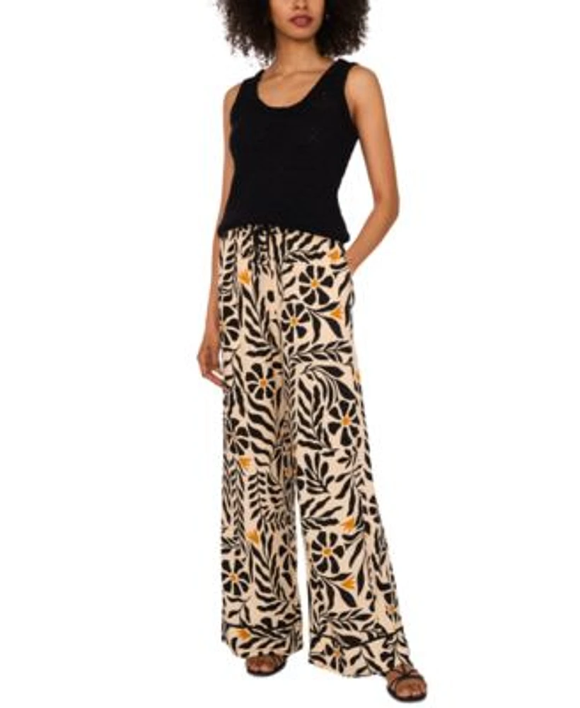 1.State Womens Roll Neck Tank Top Floral Print Drawstring Waist Wide Leg Pants