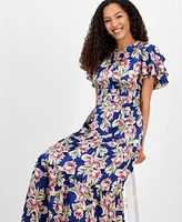 julia jordan Women's Printed Tiered-Short-Sleeve Dress