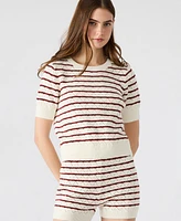 Steve Madden Women's Norris Striped Pointelle Short-Sleeve Sweater