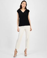 Anne Klein Women's Lace-Inset Extended-Shoulder V-Neck Top