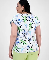I.n.c. International Concepts Plus V-Neck Printed Side-Ruched Top, Exclusively at Macy's