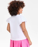 On 34th Trendy Plus U-Neck Short-Puff-Sleeve Cotton Top, Exclusively at Macy's