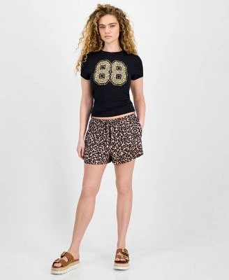 Juniors Cheetah Varsity Graphic T Shirt Animal Print Pull On Drawstring Shorts