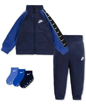 Nike Baby Boys 2 Piece Zip Up Tricot Tracksuit 3 Pack Gripper Ankle Socks