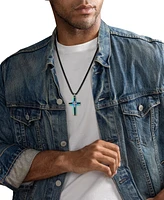 Esquire Men's Jewelry Diamond Rainbow Cross 22" Pendant Necklace (1/10 ct. t.w.) in Black & Rainbow Anodized Ion-Plated Stainless Steel, Exclusively a