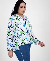 I.n.c. International Concepts Plus Printed Surplice Long-Sleeve Blouse, Exclusively at Macy's