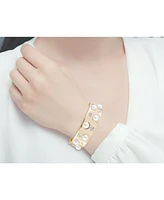 Laundry by Shelli Segal Gold Tone Hinge Bracelet with Crystal Stone and Pearl Accents