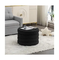 Boucle Storage Ottoman Footstool with Wooden Shelf for Living Room, Bedroom, Makeup Vanity, Entryway-The Pop Home