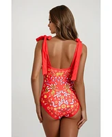 Jessie Zhao New York Women's Red Blossom Reversible One-Piece Swimsuit