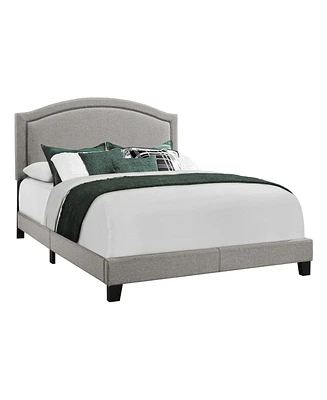 Elegant Solid Wood Bed Frame with Upholstered Linen and Nailhead Accents