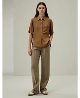 Women's Half-Placket Short Sleeve Button Up Shirt