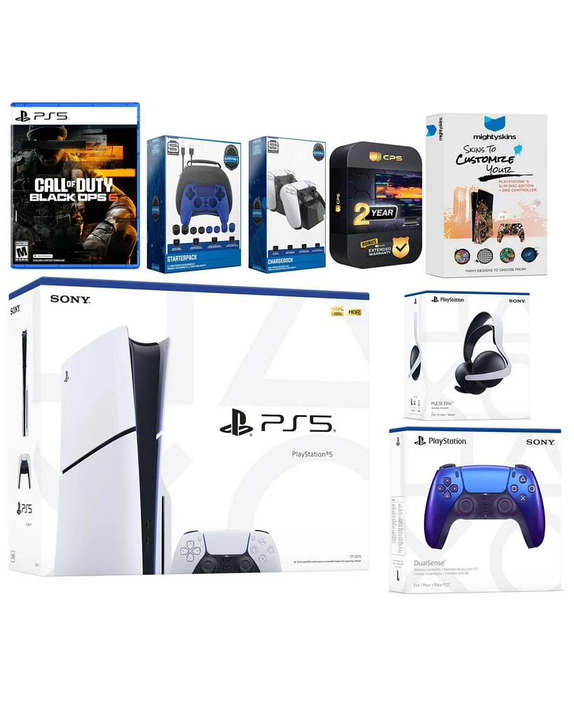 Sony Playstation 5 Slim Disc PS5 with Call of Duty: Black Ops 6, Volcanic Red Controller, Pulse Elite Headset, Gamer Starter Pack, Charge Dock and Mig