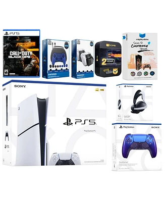 Sony Playstation 5 Slim Disc PS5 with Call of Duty: Black Ops 6, Volcanic Red Controller, Pulse Elite Headset, Gamer Starter Pack, Charge Dock and Mig
